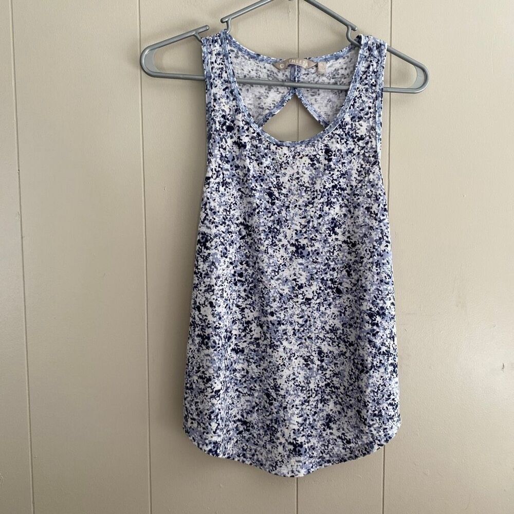 Athleta Blue White Speckle Print Racerback Tank Top | Size Small